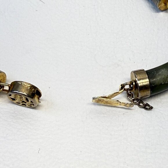 Nephrite Jade Circular Panel Bracelet Vintage Gold-Tone Chinese Symbols - Picture 4 of 10